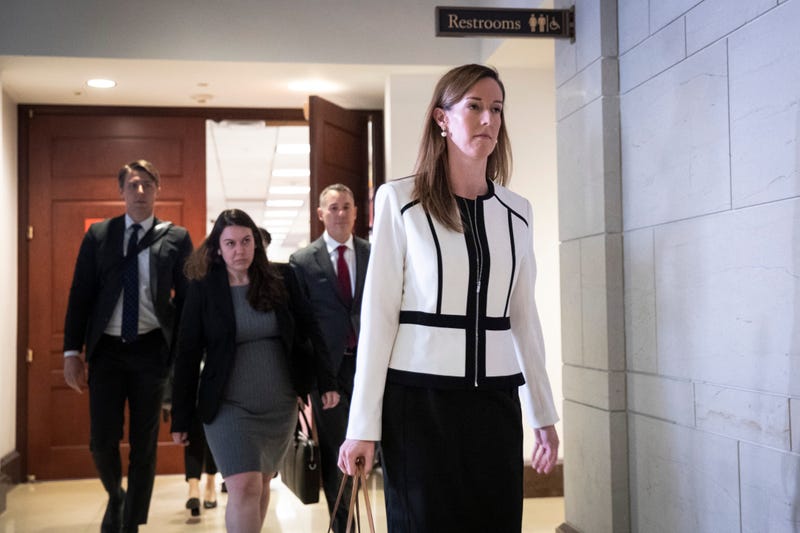  Jennifer Williams, an aide to Vice President Mike Pence, exits a deposition with the House Intelligence, Foreign Affairs and Oversight committees at the U.S. Capitol on November 7, 2019.