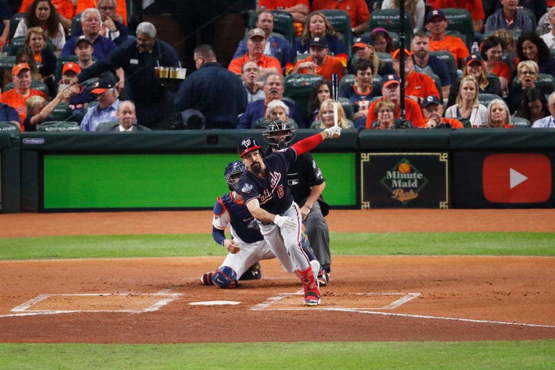 Anthony Rendon hits a two-run double in Game 2 of the World Series.