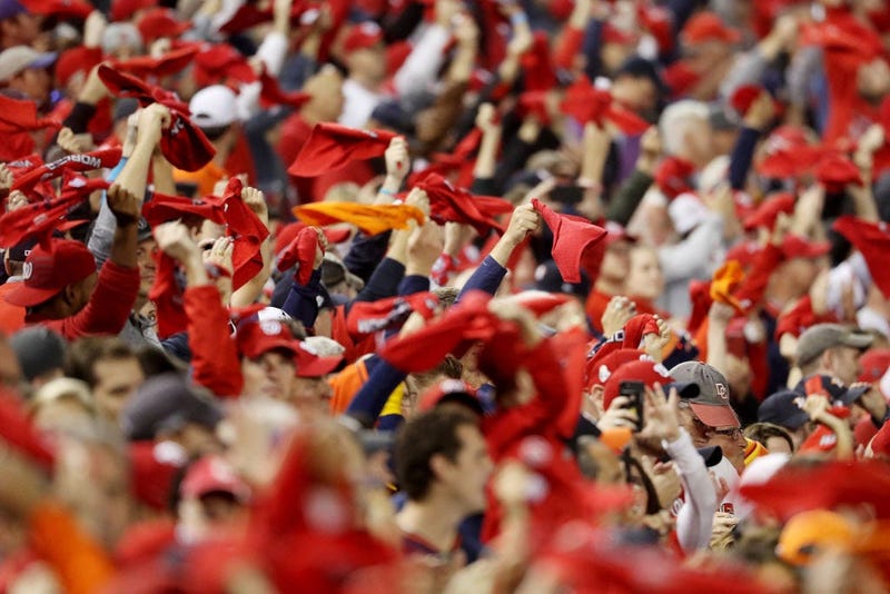 Fans cheer prior to Game Four of the 2019 World Series between the Houston Astros and the Nationals at Nats Park.