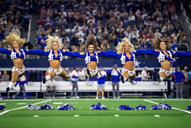ARLINGTON, TX - NOVEMBER 28: Dallas Cowboys Cheerleaders perform on Thanksgiving Day before a game against the Buffalo Bills at NRG Stadium on November 28, 2019 in Arlington, Texas. (Photo by Wesley Hitt/Getty Images)