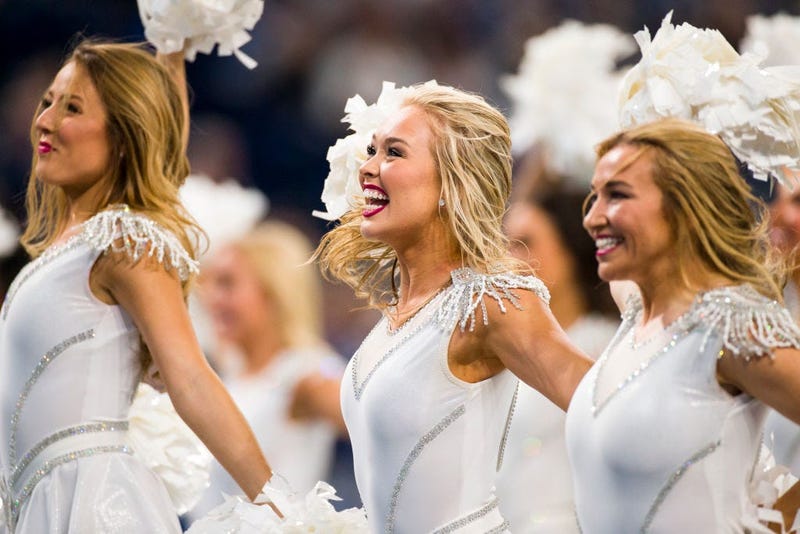 INDIANAPOLIS, IN - DECEMBER 01: Indianapolis Colts cheerleaders perform during the second quarter against the Tennessee Titans at Lucas Oil Stadium on December 1, 2019 in Indianapolis, Indiana. (Photo by Brett Carlsen/Getty Images)
