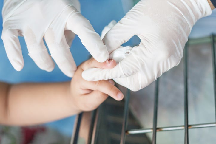 cutting wound child finger , closeup dressing