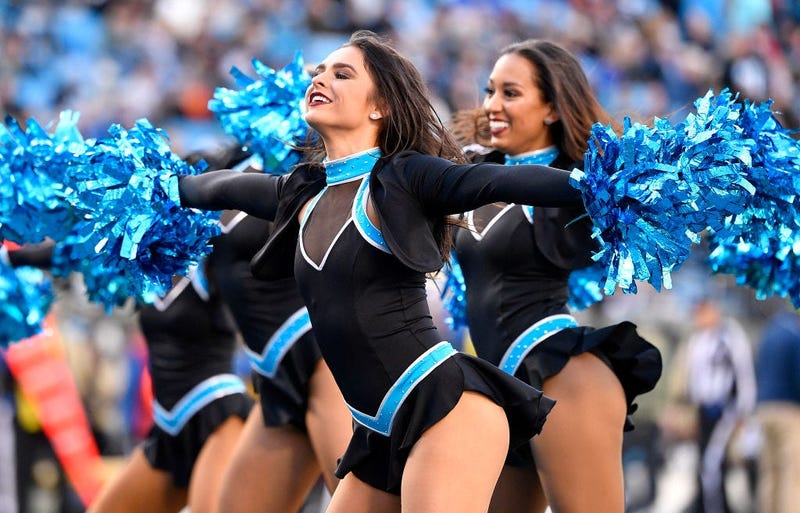 CHARLOTTE, NORTH CAROLINA - NOVEMBER 17: The Carolina Panthers Top Cats cheerleaders perform during the third quarter of their game against the Atlanta Falcons at Bank of America Stadium on November 17, 2019 in Charlotte, North Carolina. (Photo by Grant H