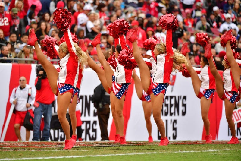 TAMPA, FLORIDA - NOVEMBER 17: The Tampa Bay Buccaneers cheerleaders perform during the fourth quarter of a football game against the New Orleans Saints at Raymond James Stadium on November 17, 2019 in Tampa, Florida. (Photo by Julio Aguilar/Getty Images)