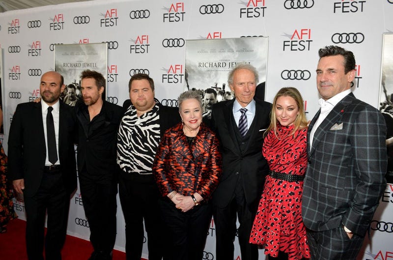 Ian Gomez, Sam Rockwell, Paul Walter Hauser, Kathy Bates, Clint Eastwood, Blair Rich and Jon Hamm attend the "Richard Jewell" premiere during AFI FEST 2019 Presented By Audi at TCL Chinese Theatre on November 20, 2019 in Hollywood, California.