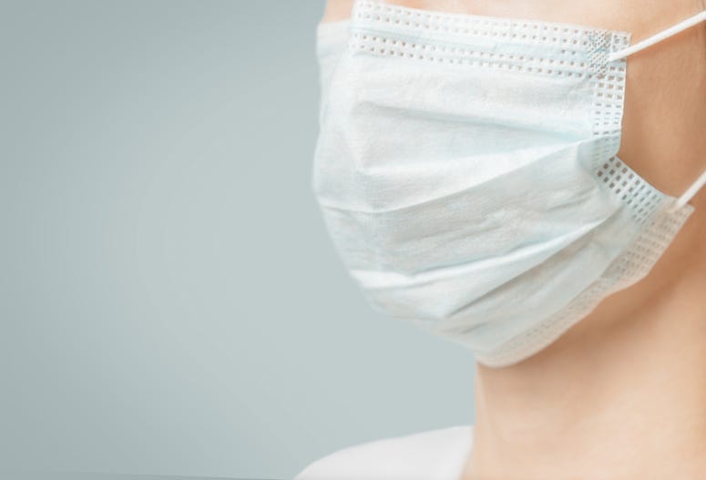 Face Mask, Woman, Blue Background
