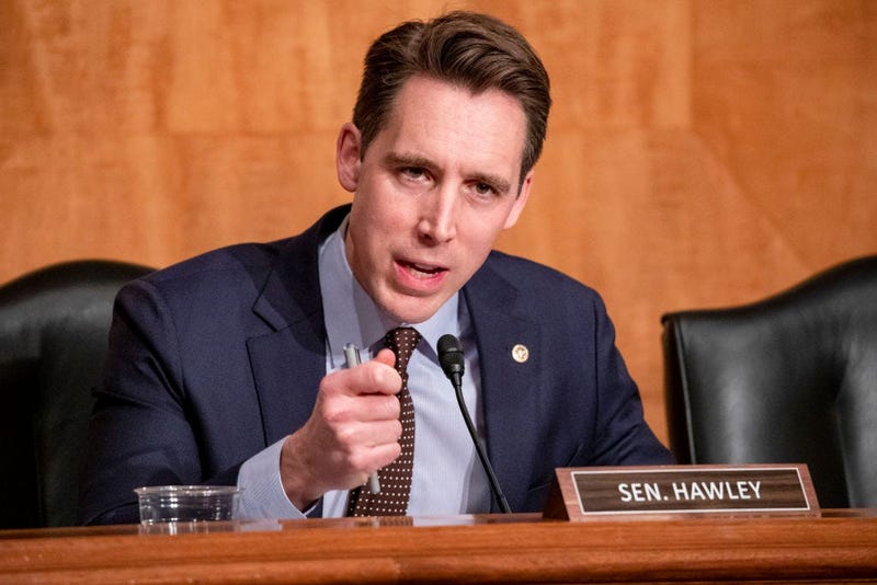 WASHINGTON, DC - DECEMBER 18: Sen. Josh Hawley (R-MO) questions Department of Justice Inspector General Michael Horowitz during a Senate Committee On Homeland Security And Governmental Affairs hearing at the US Capitol on December 18, 2019 in Washington,