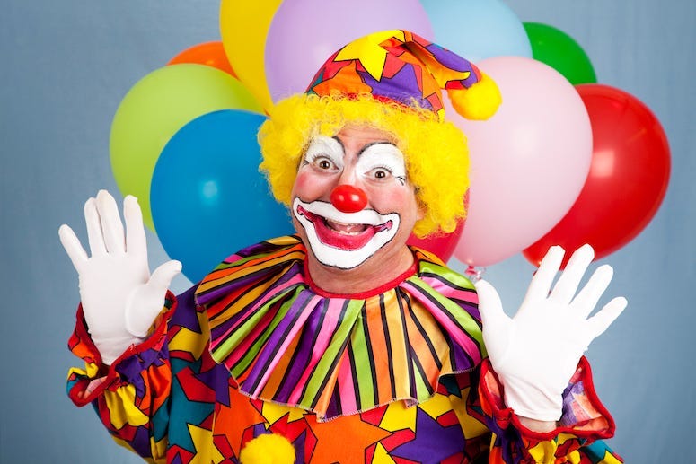 Clown, Surprise, Happy, Balloons