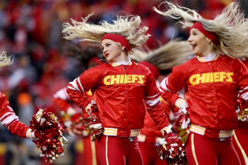 KANSAS CITY, MISSOURI - DECEMBER 01: Kansas City Chiefs cheerleaders perform against the Oakland Raiders during the first half in the game at Arrowhead Stadium on December 01, 2019 in Kansas City, Missouri. (Photo by Jamie Squire/Getty Images)