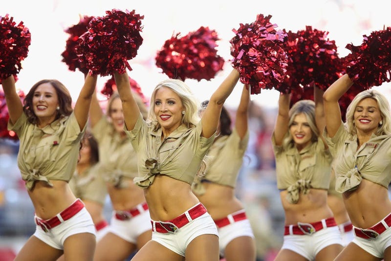 GLENDALE, ARIZONA - DECEMBER 01: The Arizona Cardinals cheerleaders perform during the first half of the NFL game against the Los Angeles Rams at State Farm Stadium on December 01, 2019 in Glendale, Arizona. The Rans defeated Cardinals 34-7. (Photo by Chr