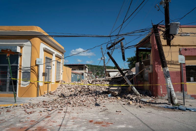 Rubble covers the street after a 6.4 earthquake hit just south of the island on January 7, 2020 in Guayanilla, Puerto Rico. 