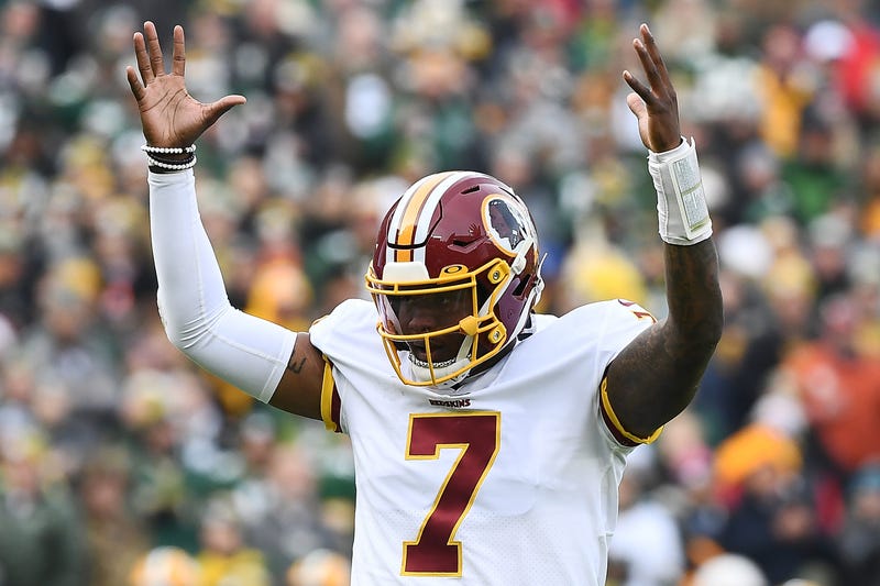 Redskins quarterback Dwayne Haskins celebrates a touchdown in the second quarter.