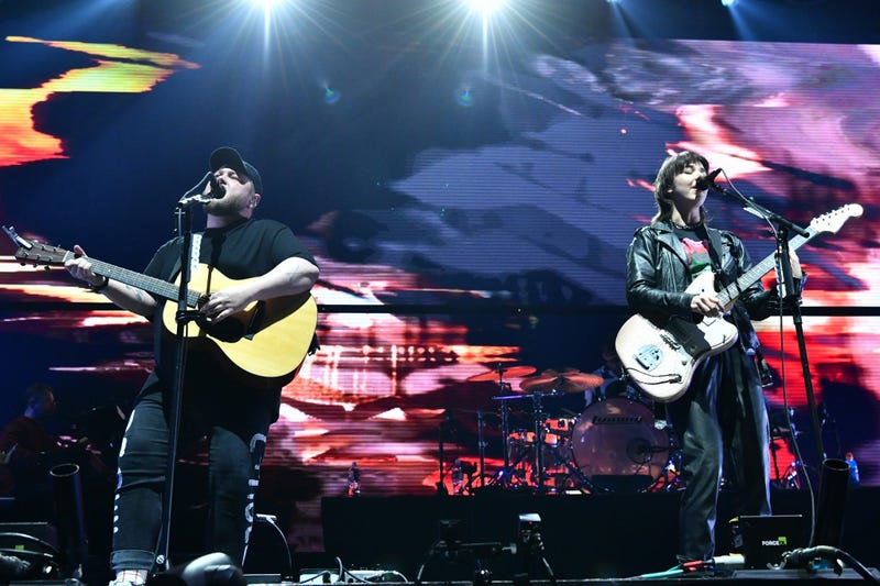 ANAHEIM, CALIFORNIA - DECEMBER 08: (L-R) Ragnar þórhallsson and Nanna Bryndís Hilmarsdóttir from Of Monsters and Men perform onstage during KROQ Absolut Almost Acoustic Christmas 2019 at Honda Center on December 8, 2019 in Anaheim, California. (Photo by E