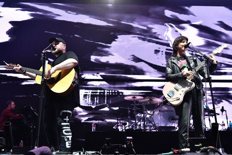 ANAHEIM, CALIFORNIA - DECEMBER 08: (L-R) Ragnar þórhallsson and Nanna Bryndís Hilmarsdóttir from Of Monsters and Men perform onstage during KROQ Absolut Almost Acoustic Christmas 2019 at Honda Center on December 8, 2019 in Anaheim, California. (Photo by E