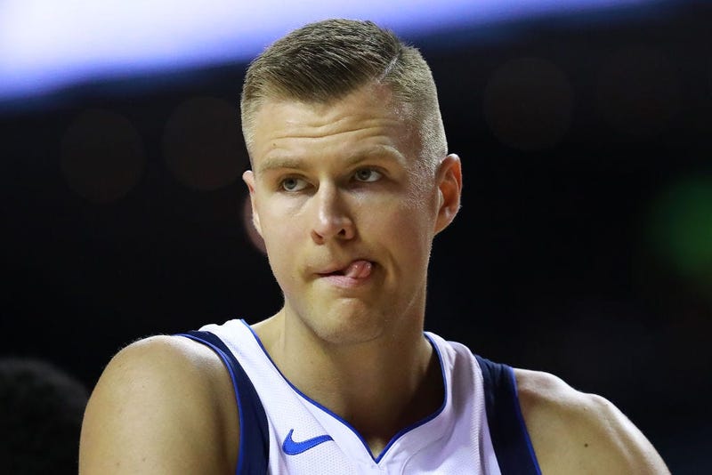 Kristaps Porzingis #6 of the Dallas Mavericks gestures during a game between Dallas Mavericks and Detroit Pistons at Arena Ciudad de Mexico on December 12, 2019 in Mexico City, Mexico.