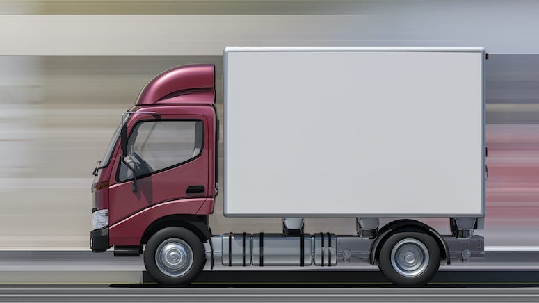 Truck, Delivery Truck, Speeding, Highway, Blurry, Maroon Cabin, Motion