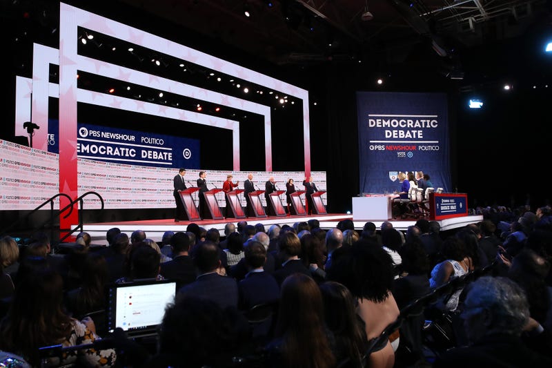 Democratic presidential candidates participate in a televised debate on December 19, 2019 at Loyola Marymount University in Los Angeles, California.