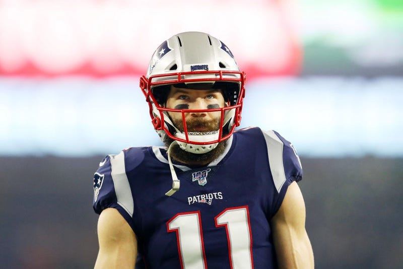 Julian Edelman #11 of the New England Patriots warms up on the field before playing against the Tennessee Titans in the AFC Wild Card Playoff game at Gillette Stadium on January 04, 2020 in Foxborough, Massachusetts. (
