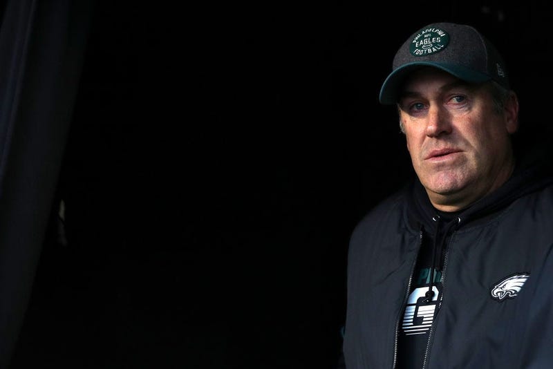 Head coach Doug Pederson of the Philadelphia Eagles takes the field before playing against the Seattle Seahawks