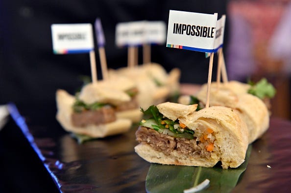 Impossible Pork Banh Mi are sampled during an Impossible Foods press event for CES 2020 at the Mandalay Bay Convention Center on January 6, 2020 in Las Vegas, Nevada. CES, the world's largest annual consumer technology trade show, runs January 7-10 and f