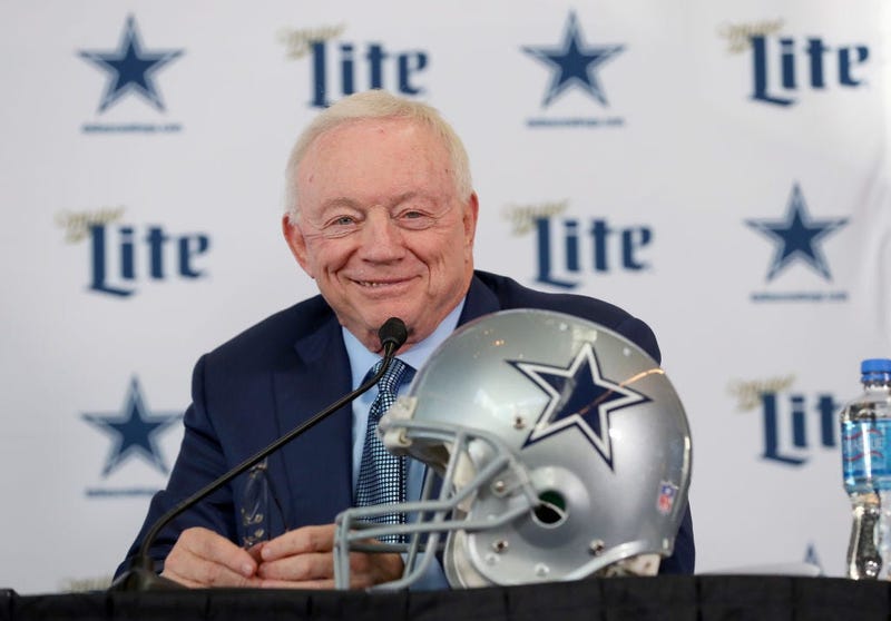 Team owner Jerry Jones of the Dallas Cowboys talks with the media during a press conference at the Ford Center at The Star on January 08, 2020 in Frisco, Texas. 