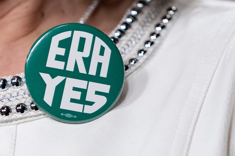 U.S. Rep. Jackie Speier (D-CA) wears a button supporting passage of the Equal Rights Amendment as she waits to speak during a news conference with members of the Democratic Women's Caucus prior to State of the Union on February 4, 2020.