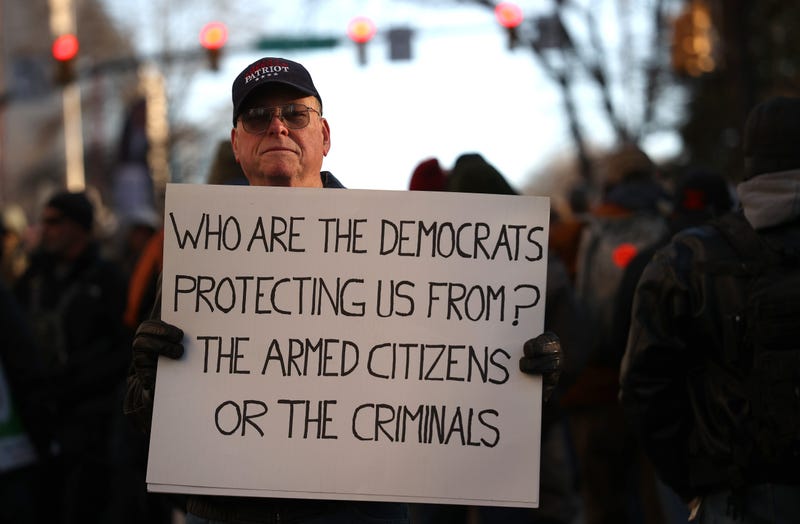 RICHMOND, VIRGINIA - JANUARY 20: Gun rights advocates attend a rally organized by The Virginia Citizens Defense League on Capitol Square near the state capitol building January 20, 2020 in Richmond, Virginia. During elections last year, Virginia Governor