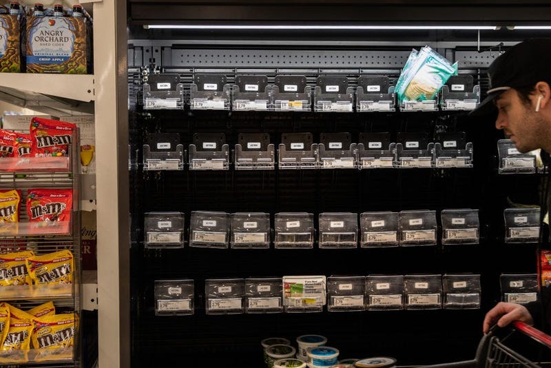 Near-empty store shelves due to panic buying during coronavirus pandemica