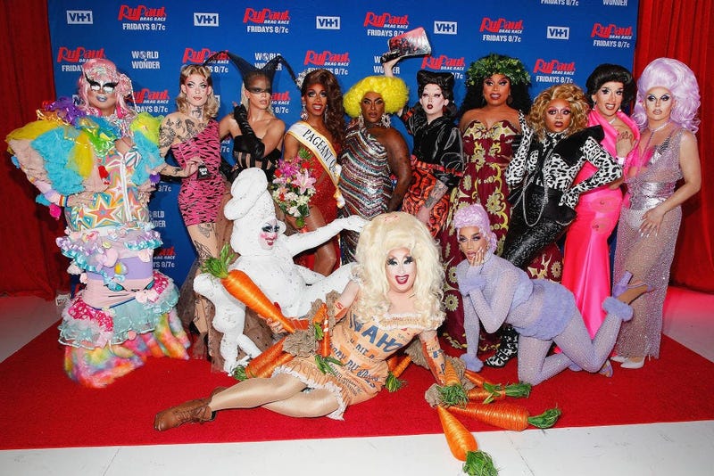(L-R) Rock M. Sakura, Gigi Goode, Nicky Doll, Crystal Methyd, Jaida Essence Hall, Sherry Pie, Widow Von'Du, Aiden Zhane, Dahlia Sin, Brita Filter, Heidi N. Closet, Jackie Cox and Jan attend 'RuPaul's Drag Race Season 12' meet the queens