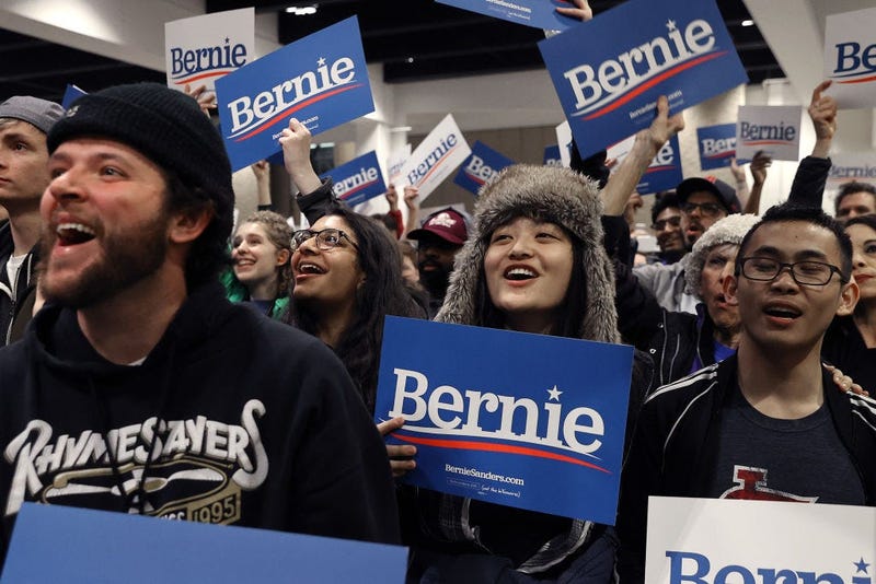 Democratic presidential candidate Sen. Bernie Sanders (I-VT) addresses an overflow crowd during a campaign rally at the Roy Wilkins Auditorium March 02, 2020 in St. Paul, Minnesota