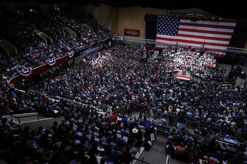Democratic presidential candidate Sen. Bernie Sanders (I-VT) addresses an overflow crowd during a campaign rally at the Roy Wilkins Auditorium March 02, 2020 in St. Paul, Minnesota.