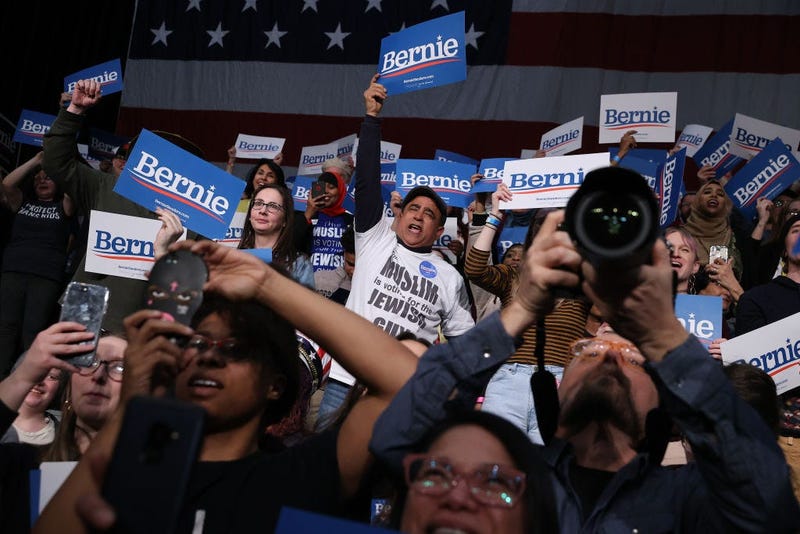 Democratic presidential candidate Sen. Bernie Sanders (I-VT) addresses an overflow crowd during a campaign rally at the Roy Wilkins Auditorium March 02, 2020 in St. Paul, Minnesota.