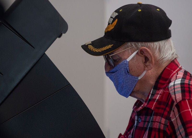 Ohio residents who qualify cast their votes in person at the Franklin County Board of Elections headquarters on the final day of the the Primary Election on April 28, 2020 in Columbus, Ohio.