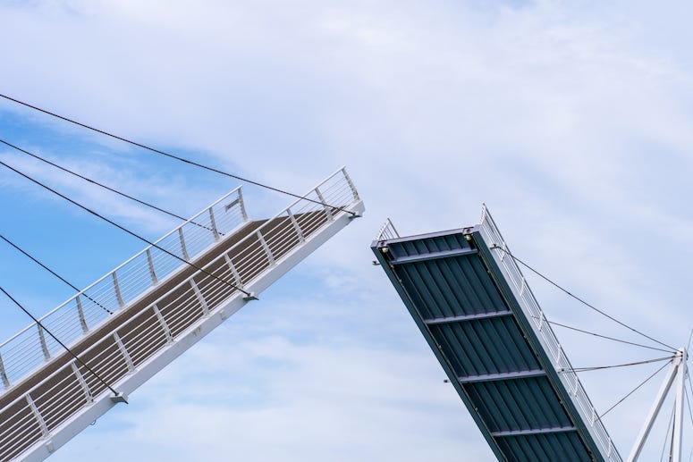 Bridge, Drawbridge, Blue Sky, Clouds, Open