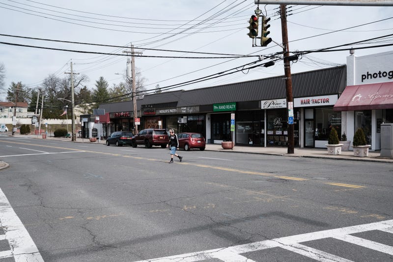 Empty streets, restaurants and cafes make up the business area in the one mile containment zone on March 11, 2020 in New Rochelle, New York.