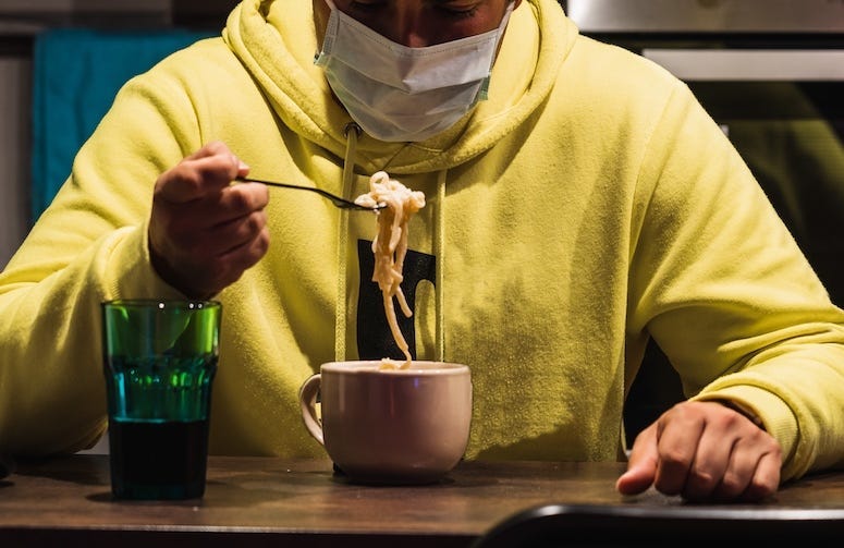 Man, Eating, Facemask, Mask