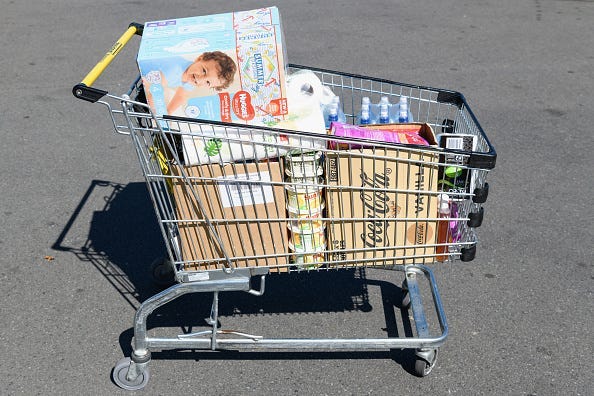 Shopping cart full of groceries