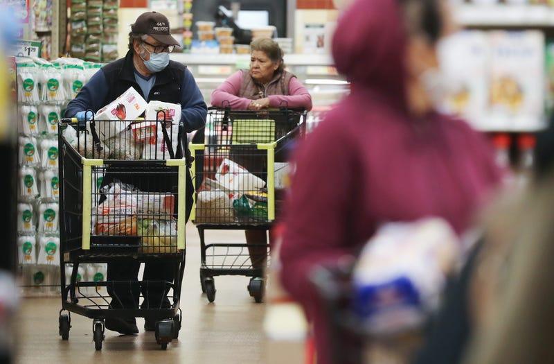 Seniors shop for groceries during special hours open to seniors and the disabled at Northgate Gonzalez Market, a Hispanic specialty supermarket, on March 19, 2020 in Los Angeles