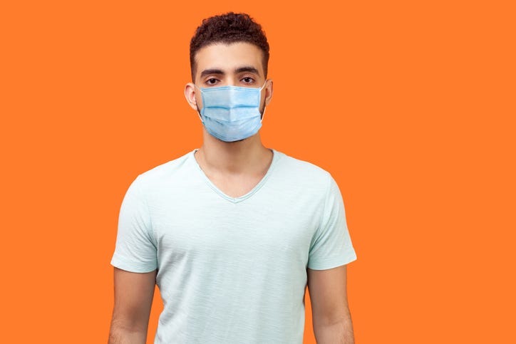 Sad Man Wearing Face Mask
