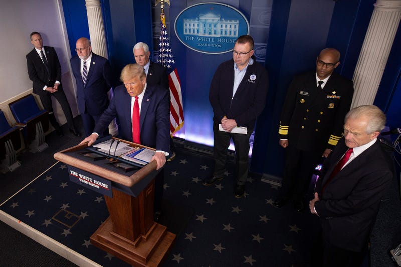 U.S. President Donald Trump speaks at the daily coronavirus briefing