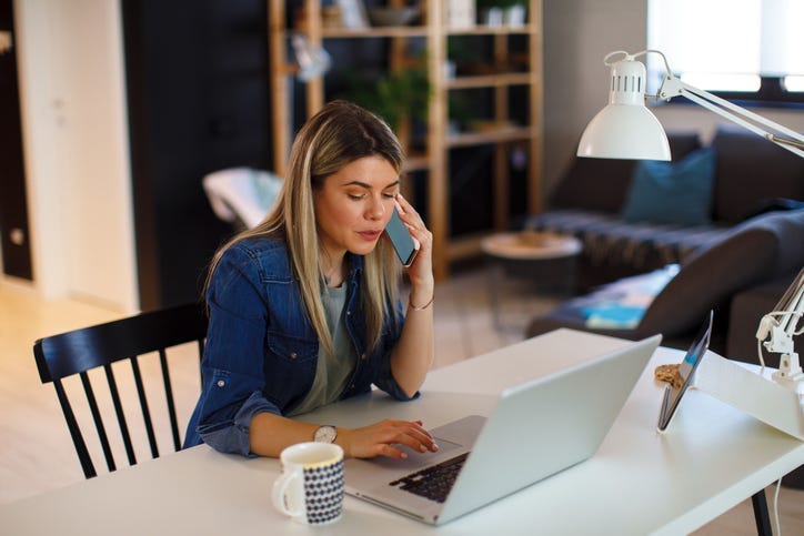Woman working from home on her laptop
