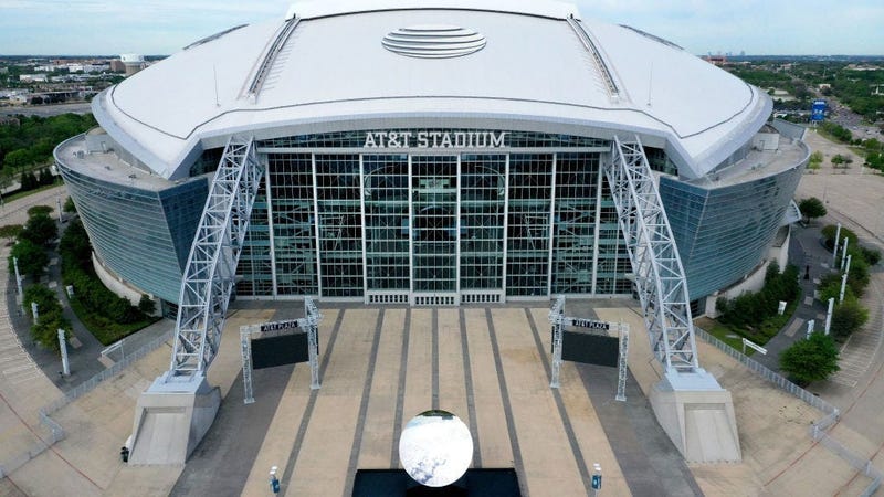 An aerial drone view of AT&T Stadium, where the Dallas Cowboys NFL football team plays, on April 01, 2020 in Arlington, Texas. The NBA, NHL, NCAA and MLB have all announced cancellations or postponements of events because of COVID-19.