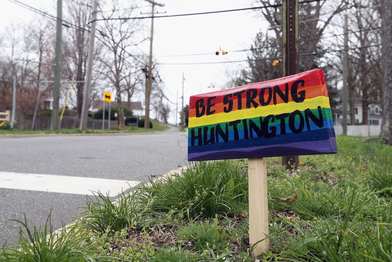 Signs in front of Huntington Hospital salute the medical workers on April 10, 2020 in Huntington, New York.
