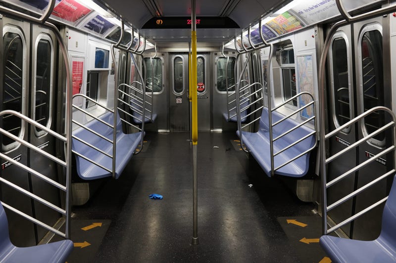 A subway car stands empty during the Coronavirus outbreak on April 13, 2020 in New York City. 