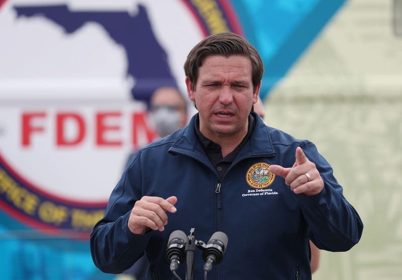 Florida Gov. Ron DeSantis speaks during a press conference at the Hard Rock Stadium testing site on May 06, 2020 in Miami Gardens, Florida.