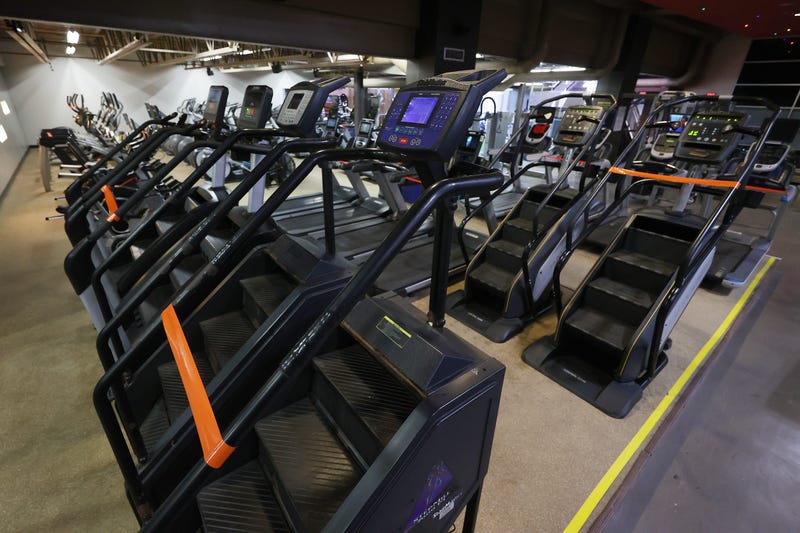 WEST ISLIP, NEW YORK - MAY 13: The Weight Room remains empty at Gold's Gym Islip on May 13, 2020 in West Islip, New York.