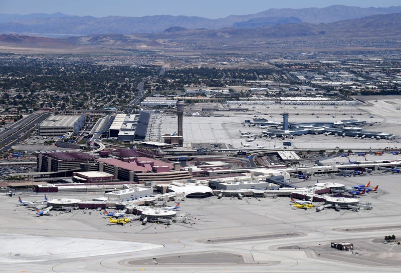  An aerial view shows McCarran International Airport amid the spread of the coronavirus on May 21, 2020 in Las Vegas, Nevada.