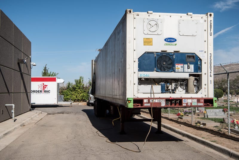 Mobile morgues outside the El Paso County Office of the Medical Examiner on July 21, 2020 in El Paso, Texas.