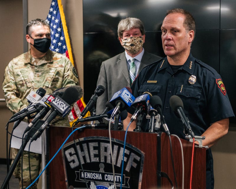 Police Chief Dan Miskinis speaks at a news conference on August 26, 2020 in Kenosha, Wisconsin.