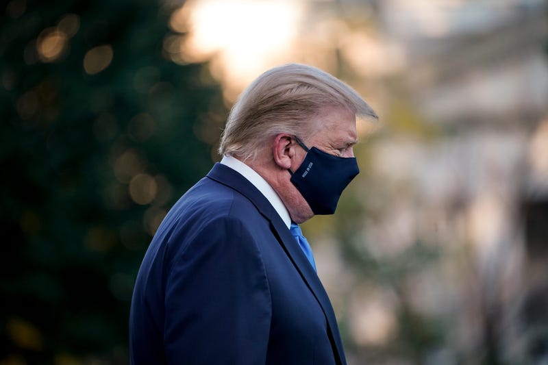 U.S. President Donald Trump leaves the White House for Walter Reed National Military Medical Center on the South Lawn of the White House on October 2, 2020 in Washington, DC.  
